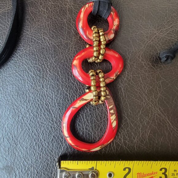 Red and Gold Tagua Nut Trinity Necklace - Picture 6 of 6